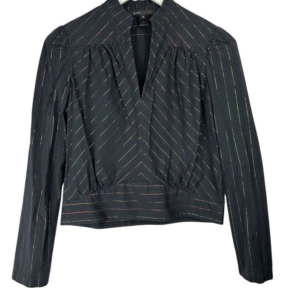Marc Jacobs Black Long Sleeve V neck Top Size 6